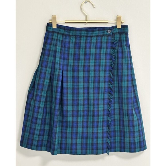 Vintage Talbots 100% Worsted Wool Tartan Plaid Kilt Style Wrap Skirt Fringe Sz 6 - Picture 1 of 11